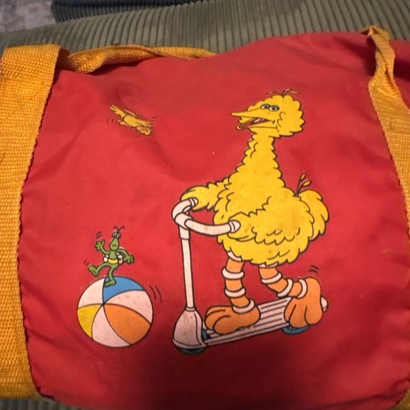Vintage Sesame Street Duffle Bag Gym Satchell Big Bird 80s Red Orange - Picture 2 of 6